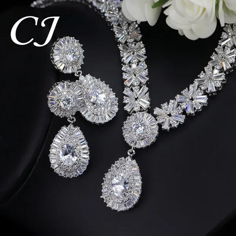 CANDICE African 18K Gold Plating Hand-Inlay CZ Diamond Pendant Necklace and Earr