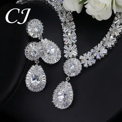 CANDICE African 18K Gold Plating Hand-Inlay CZ Diamond Pendant Necklace and Earr