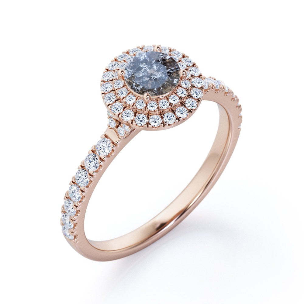 1.25 Carat round Brilliant Cut Grey Salt and Pepper Diamond with Moissanite Pave