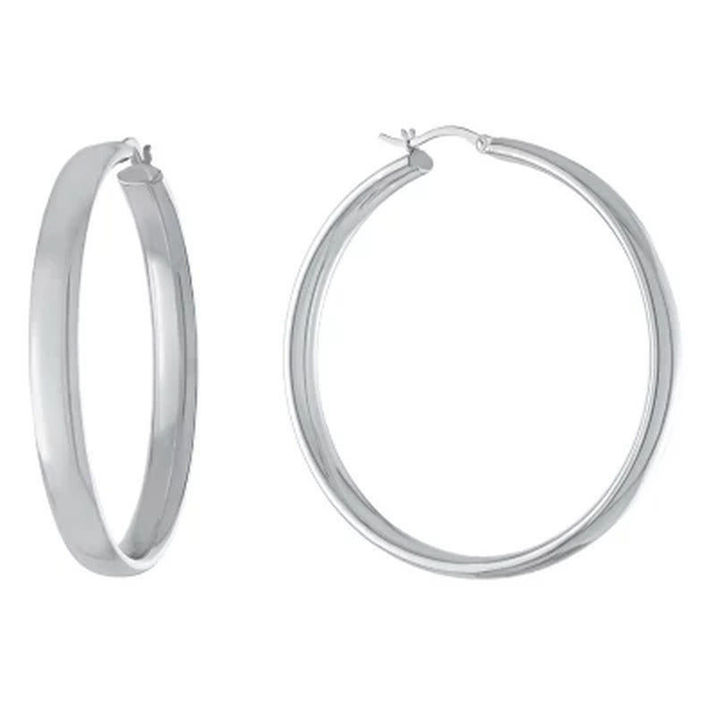 Sterling High Polished Wedding Band Style Hoops