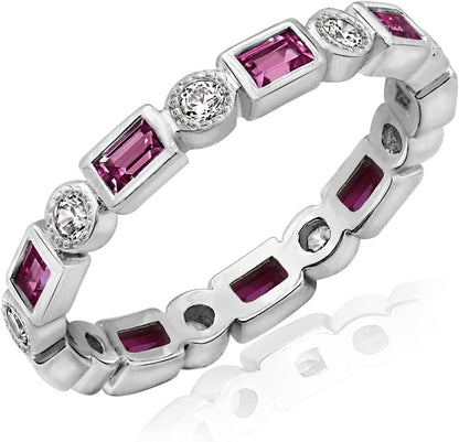 Platinum-Plated Sterling Silver Created or Genuine Gemstone All-Around Band Ring
