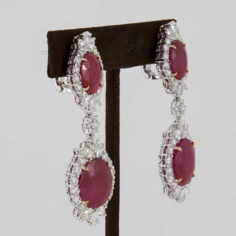 AGT SWISS CERTIFIED RUBIES 32.68CTTW ROUND MARQUISE PEAR 8.65CT DIAMOND EARRING