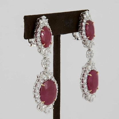 AGT SWISS CERTIFIED RUBIES 32.68CTTW ROUND MARQUISE PEAR 8.65CT DIAMOND EARRING