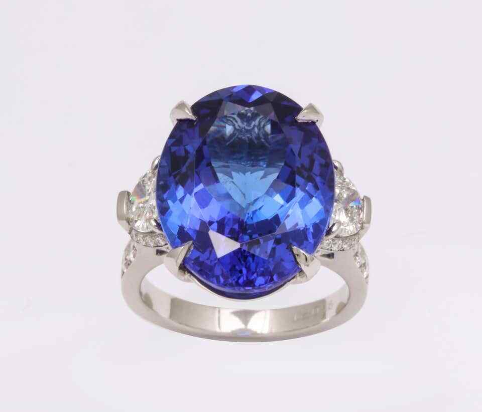 Fourteen Carat Blue Tanzanite and Diamond Ring