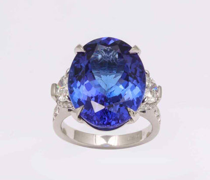 Fourteen Carat Blue Tanzanite and Diamond Ring
