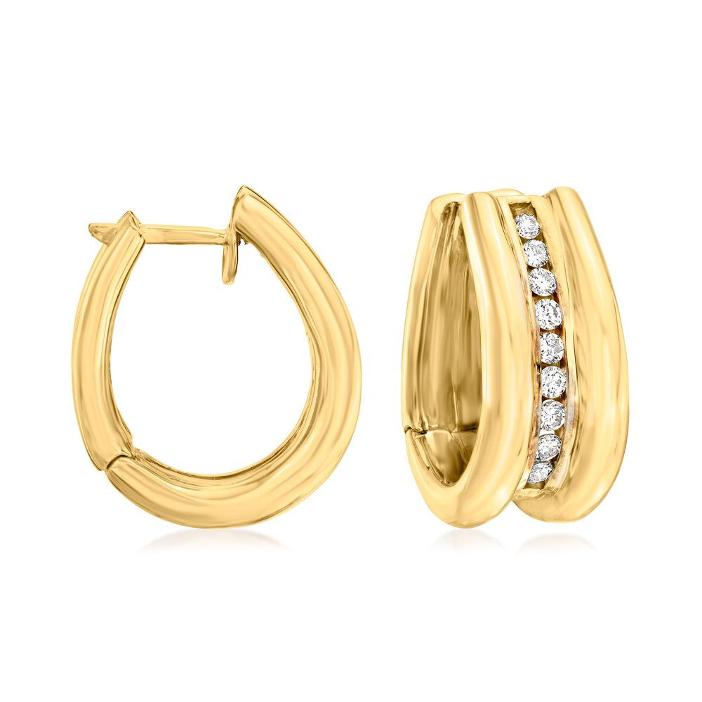 C. 1980 Vintage .90 Ct. T.W. Diamond U-Shaped Hoop Earrings in 14Kt Yellow Gold