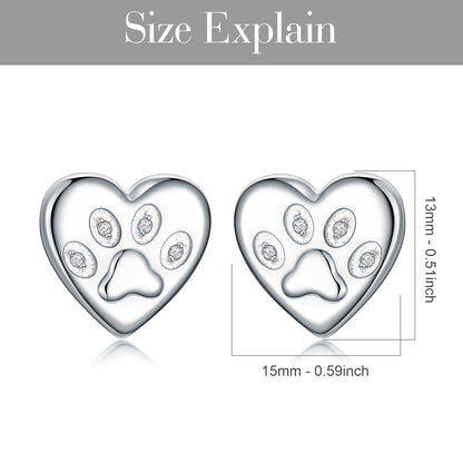 Paw Earrings Stud with Diamonds in White Gold Plated Sterling Silver