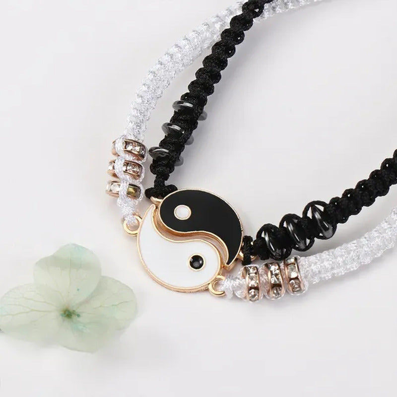 2Pcs New Best Friend Bracelets for 2 Matching Yin Yang Adjustable Cord Bracelet