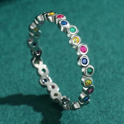 Dainty Fashion Colorfuls Gemstone Silver Plated Rings for Women Bridal Wedding T