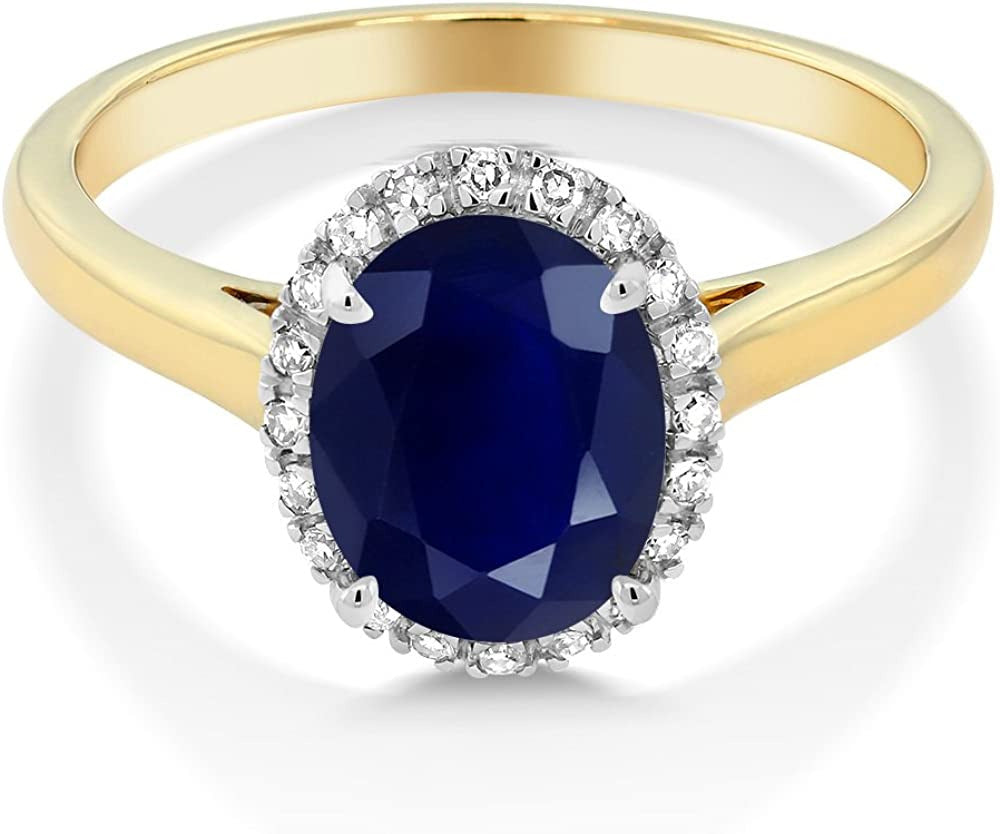 10K 2-Tone Gold Oval Blue Sapphire and Diamond Halo Engagement Ring for Women (2