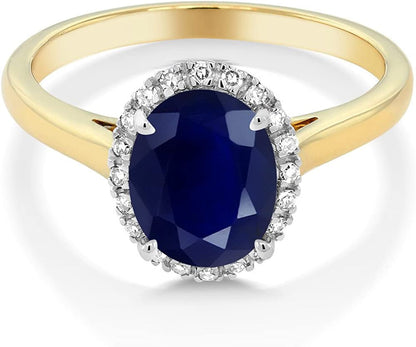 10K 2-Tone Gold Oval Blue Sapphire and Diamond Halo Engagement Ring for Women (2