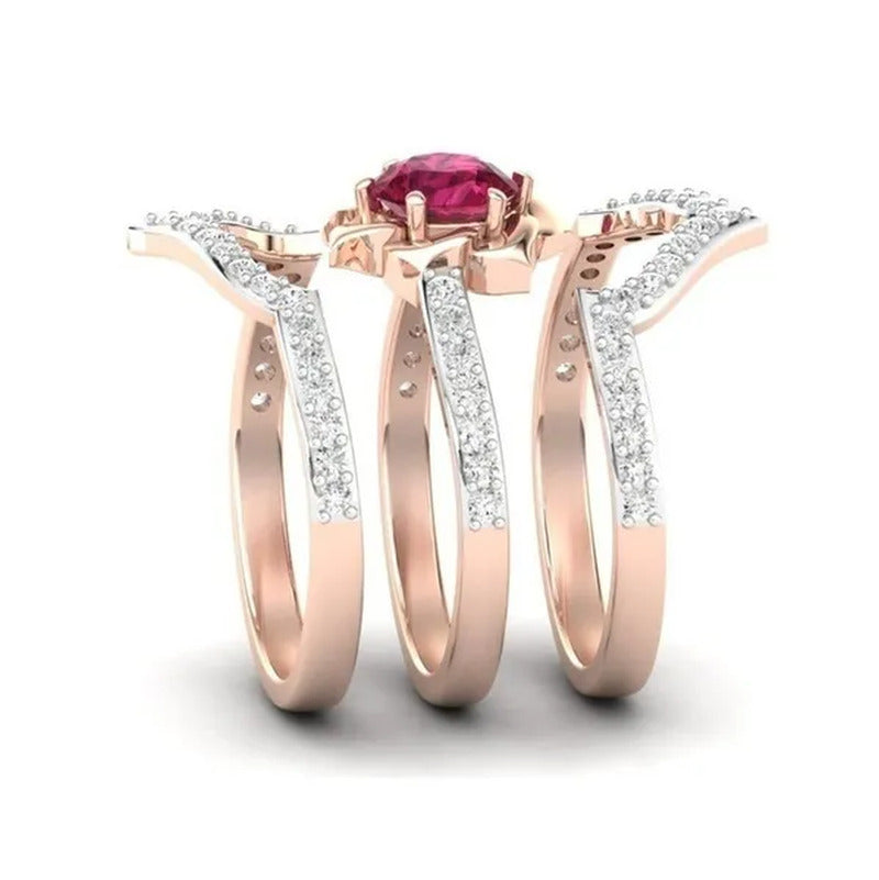 New High Quality Rose Gold Natural Ruby Diamond Ring Ladies Engagement Wedding R