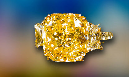 GIA FANCY YELLOW SI1 CUSHION DIAMOND RING SET TRAPEZOID ENGAMENT RING