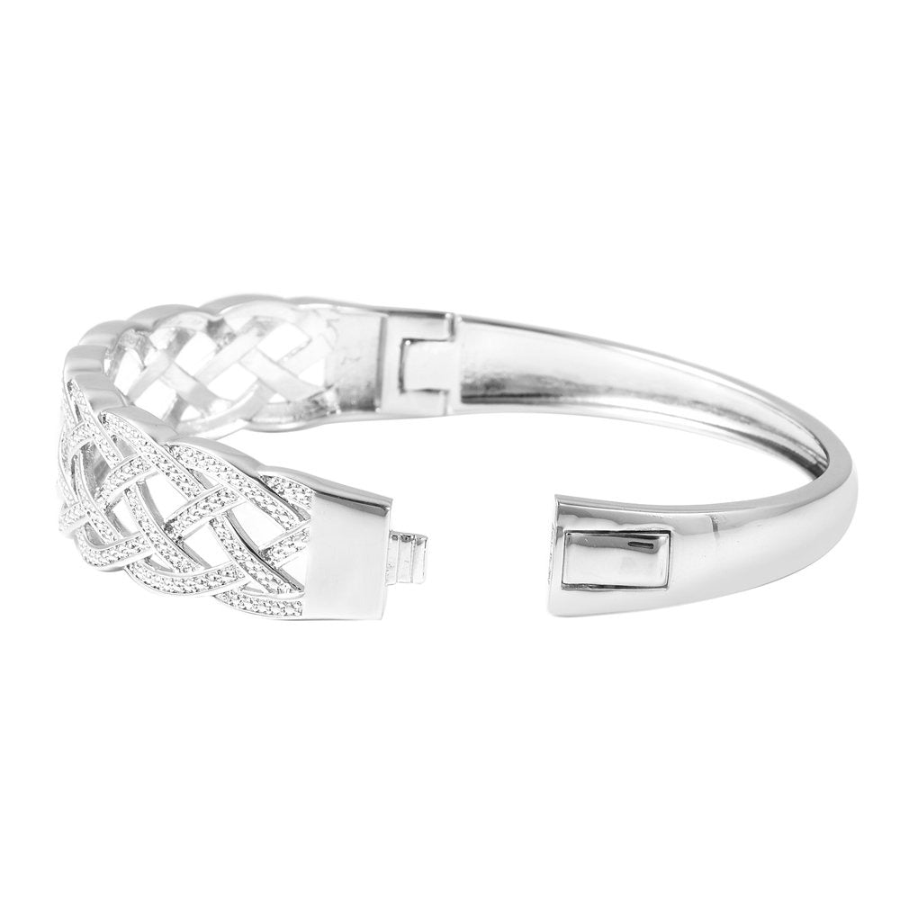 Diamond Silver Tone Weaved Bangle Cuff Bracelet 7" Ct 0.02 H-I I3"