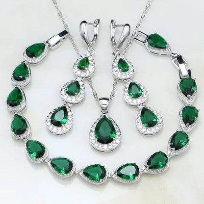 Trendy Water Drop Blue Sapphire White Topaz 925 Sterling Silver Jewelry Sets Wom