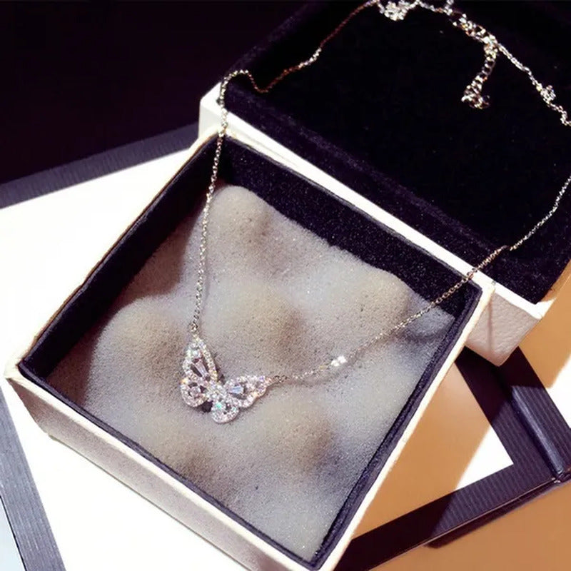 Necklace with Butterfly Pendant Rose Sparkling for Wedding or Valentine'S Gift
