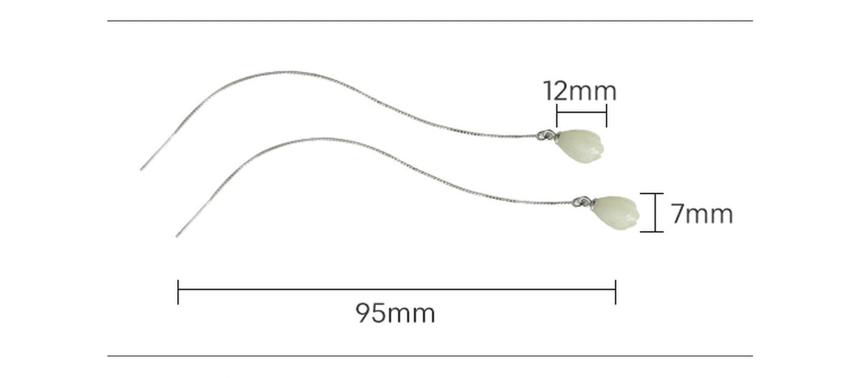 S925 Sterling White Fungus Line Female Hetian Jade Retro Style Earrings Lotus Fl
