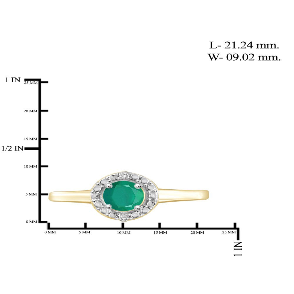 1/2 Carat T.G.W. Emerald and White Diamond Accent 14Kt Gold over Silver Ring