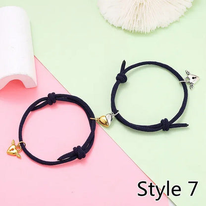 2Pcs Magnetic Bracelet Stainless Steel Heart Pendant Charm Couple Bracelets for