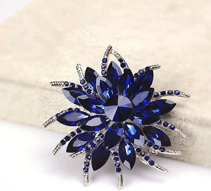 Flower Brooches Pin for Women Brides Created Crystal Brooch Blue