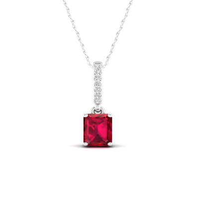 Imperial Gemstone 10K White Gold Emerald Cut Ruby 1/20 CT TW Diamond Halo Pendan