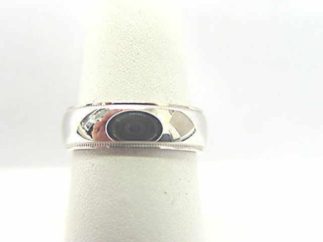 14 K WHITE GOLD POLISHED BEADED WEDDING BAND