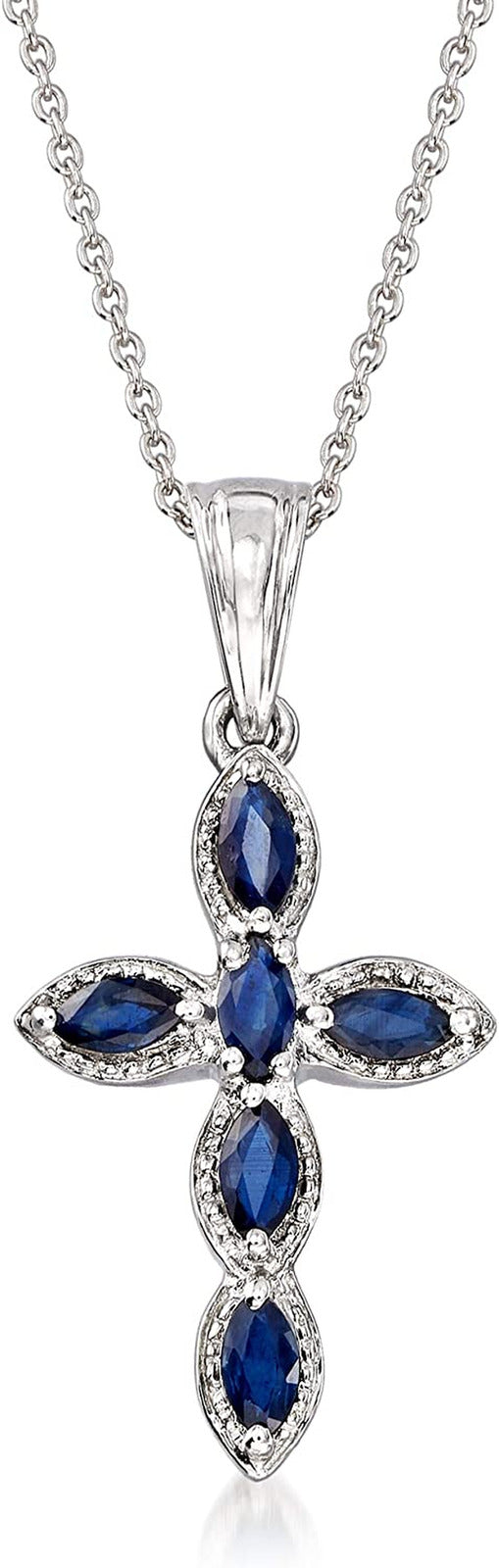 0.80 Ct. T.W. Sapphire Cross Pendant Necklace in Sterling Silver. 18 Inches