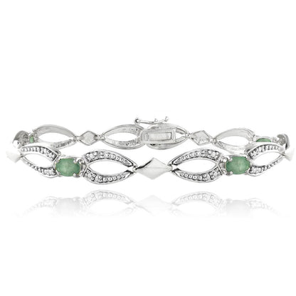 Silver Tone Emerald & Diamond Accent Oval Link Bracelet,