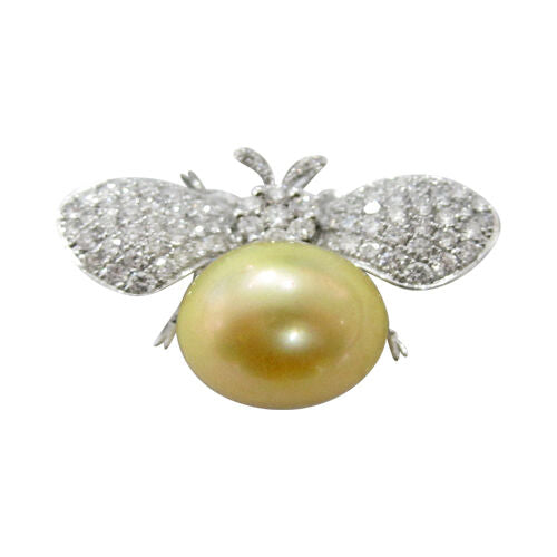 champagne south sea pearl set diamond pin