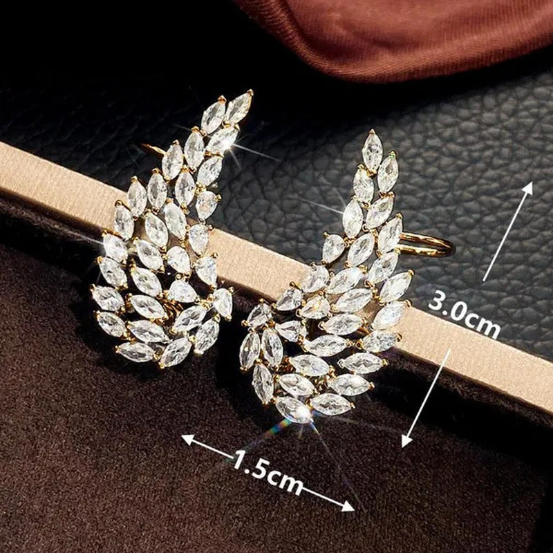 Bridal Wedding Climber Earrings 18K Gold Micro Pave Diamond Angel Wing Earrings