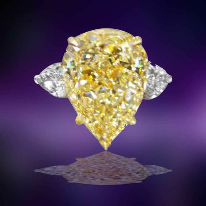 GIA CERTIFIED FANCY LIGHT YELLOW PEAR SHAPE SI2 SIDE PEAR ENGAGEMENT RING