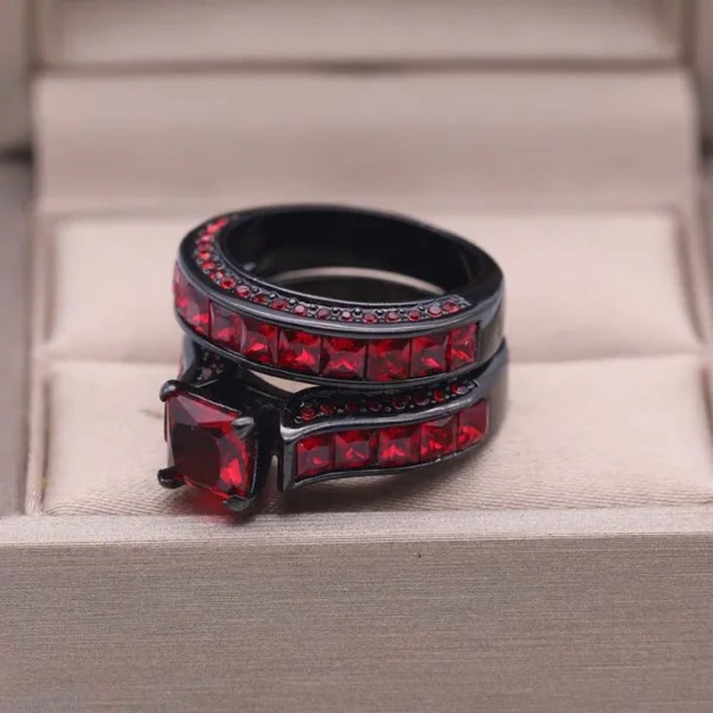 Sz6-12 (TWO RINGS) Couple Rings Black and Red Ring Titanium Steel Wedding Band R