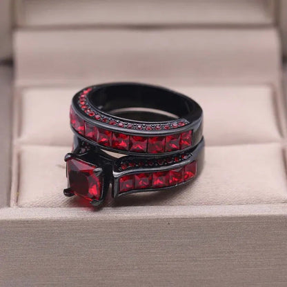 Sz6-12 (TWO RINGS) Couple Rings Black and Red Ring Titanium Steel Wedding Band R
