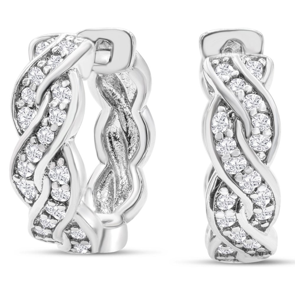 1/4 Carat Diamond Swirl Hoop Earrings, 1/2 Inch, Hidden Snap Backs for Women