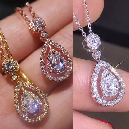 Women'S Fashion Water Drop Diamond White Sapphire Pendant Necklace Women Jewelry