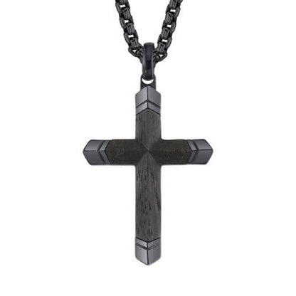 Spartan Men'S Ebony Wood Stainless Steel Cross with 24" Rolo Chain