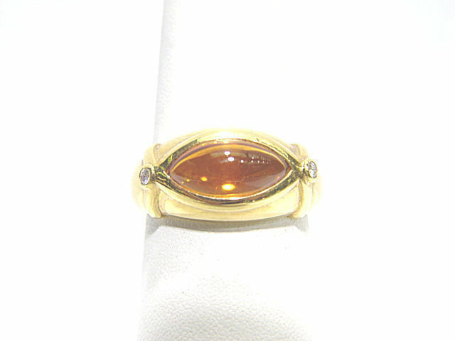 CITRINE TAPERED OVAL SHAPE CABOCHON DIAMOND ROUND BRILLIANT SHAPE