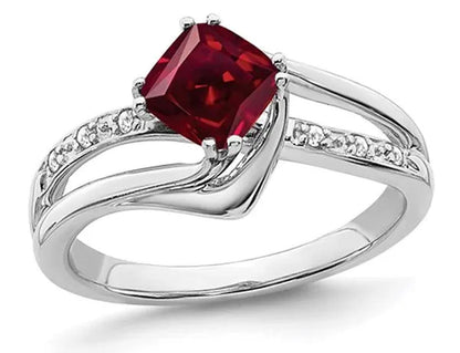 1.25 Carat (Ctw) Lab Created Ruby Ring in 14K White Gold with Accent Diamonds