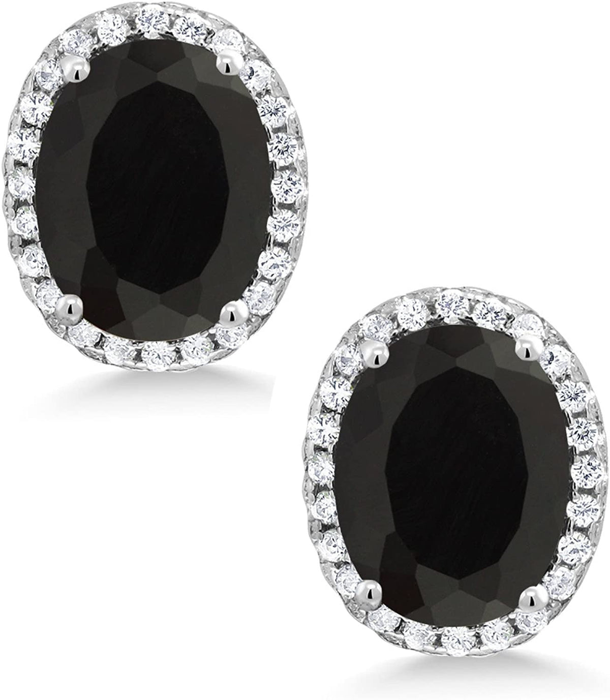 925 Sterling Silver Black Onyx Halo Earrings for Women (4.48 Cttw, Gemstone Birt