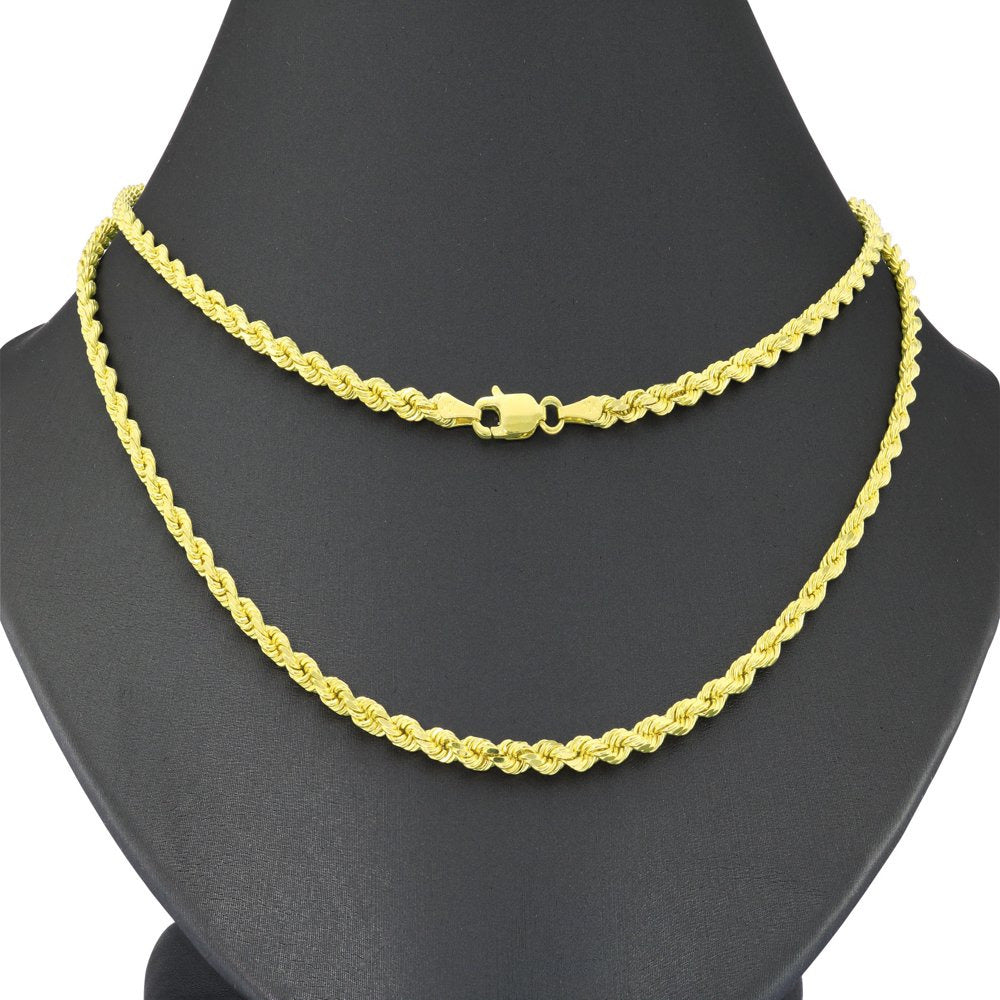 10K Yellow Gold 3Mm Diamond Cut Rope Chain Pendant Necklace, Mens Womens with Lo