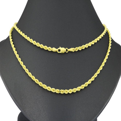 10K Yellow Gold 3Mm Diamond Cut Rope Chain Pendant Necklace, Mens Womens with Lo
