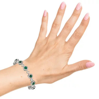 Created Emerald and Created White Sapphire Bracelet in Sterling Silver