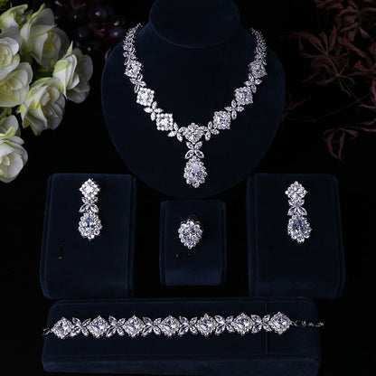 Exaggerated Water Drop Zircon Necklace Earrings Bracelet Ring Four-Piece Set