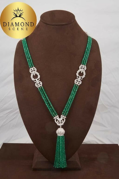 Unique Green Emerald and Diamond Tassel Necklace
