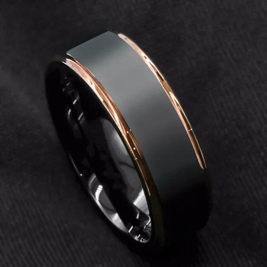 8MM Fashion Men'S and Women'S Tungsten Carbide Ring Rose Gold Black Brushed Wedd