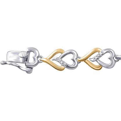Arista Diamond Accent Two Tone Brass Double Heart Bracelet 7.5"