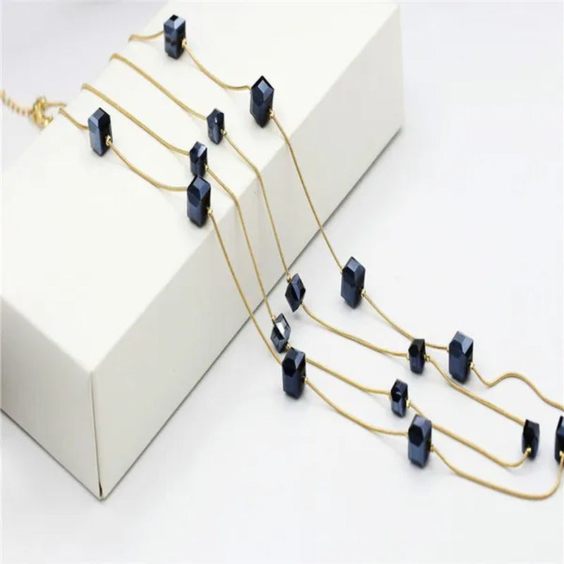 Women'S Square Long Chain Sweater Necklace Fashion Jewelry Double Long Tassel Ne