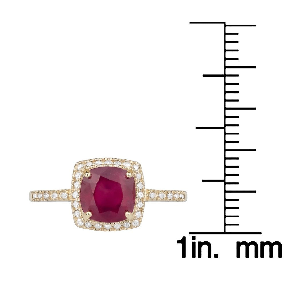 10K Yellow Gold Genuine Cushion-Cut 2.15Ct Ruby and Diamond Halo Ring