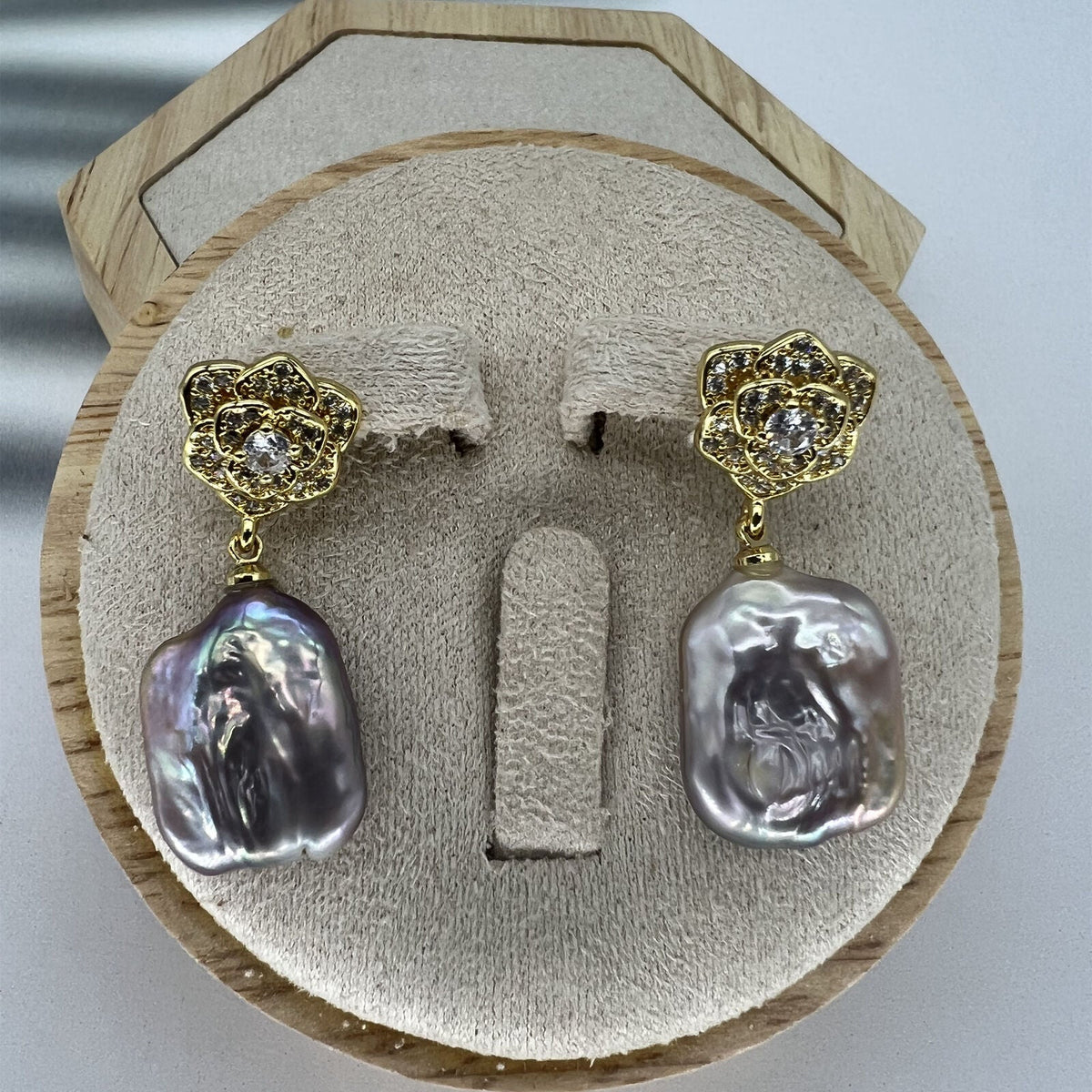 Square Baroque Pearl Necklace Bracelet Earrings Ring Set