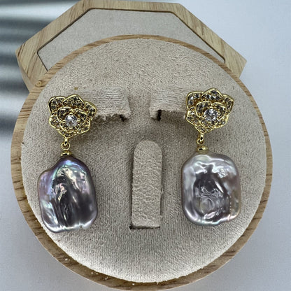 Square Baroque Pearl Necklace Bracelet Earrings Ring Set